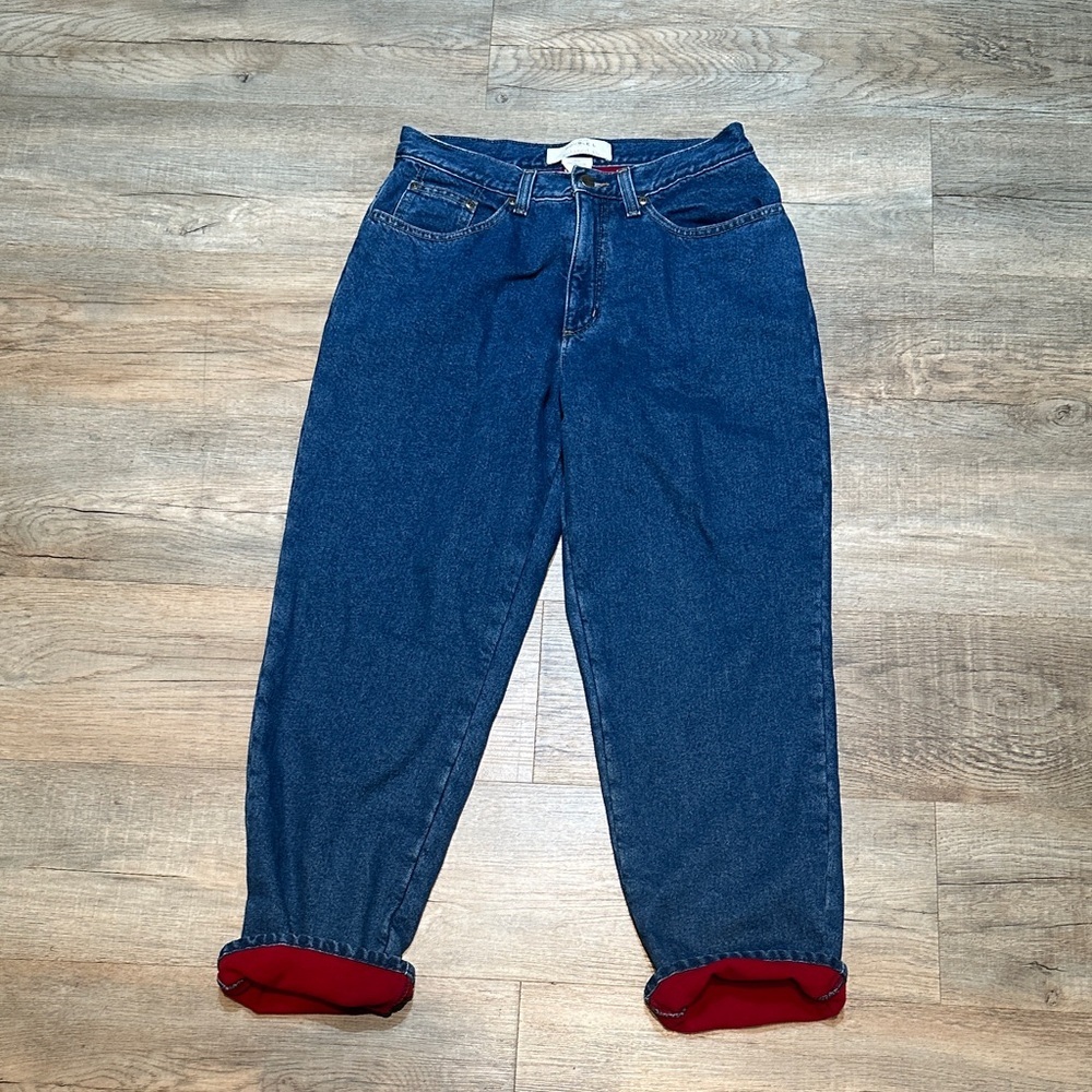 L.L. Bean Dark Blue Women's red fleece thermal Jeans Size 10P